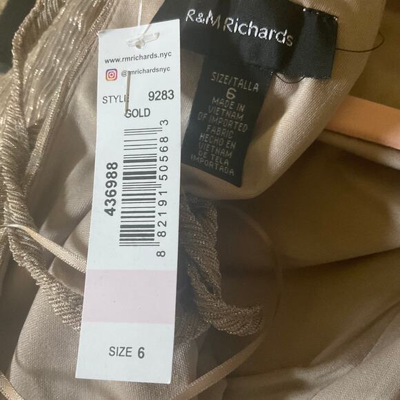 R&M Richards Sparkly Halter Long Column Evening Gown Gold Size 6 Formal Dress - Picture 11 of 12